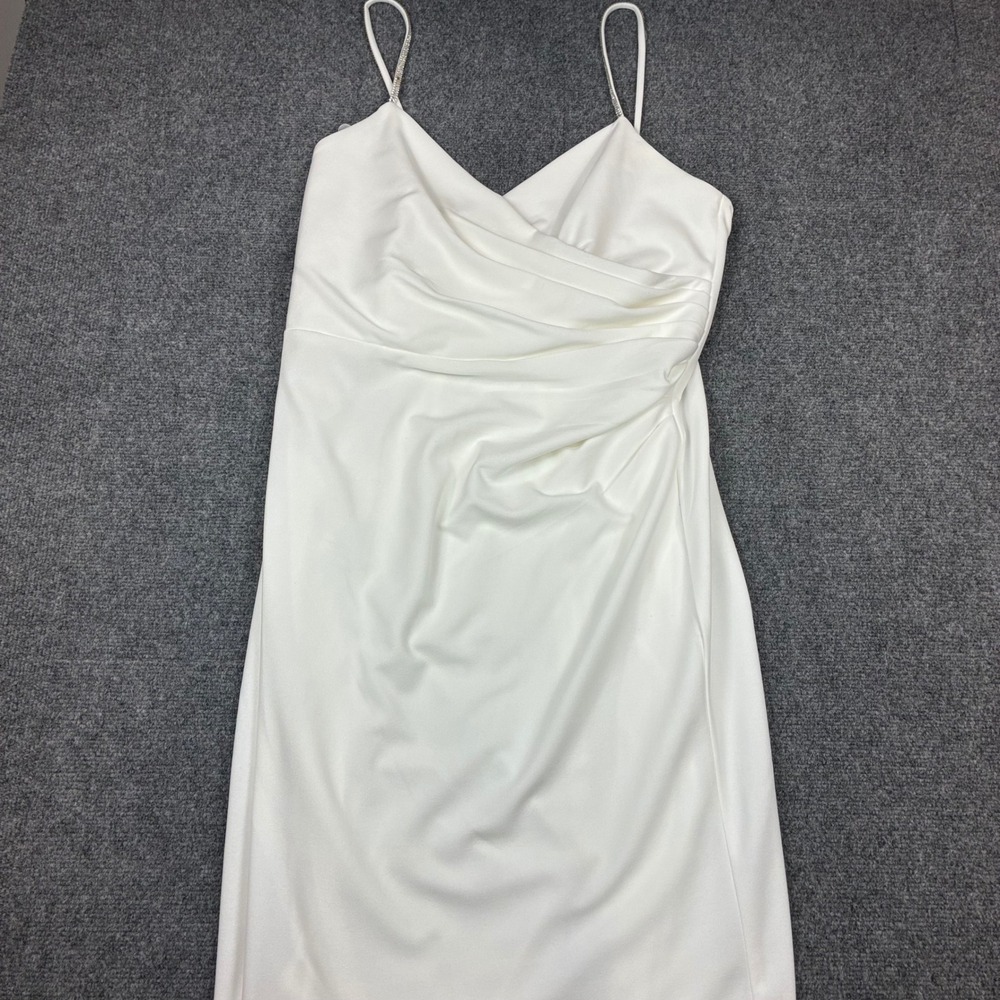 Jules & Cleo White Ruched Surplice Cocktail Dress Rhinestone Straps Size 16 - Picture 2 of 11